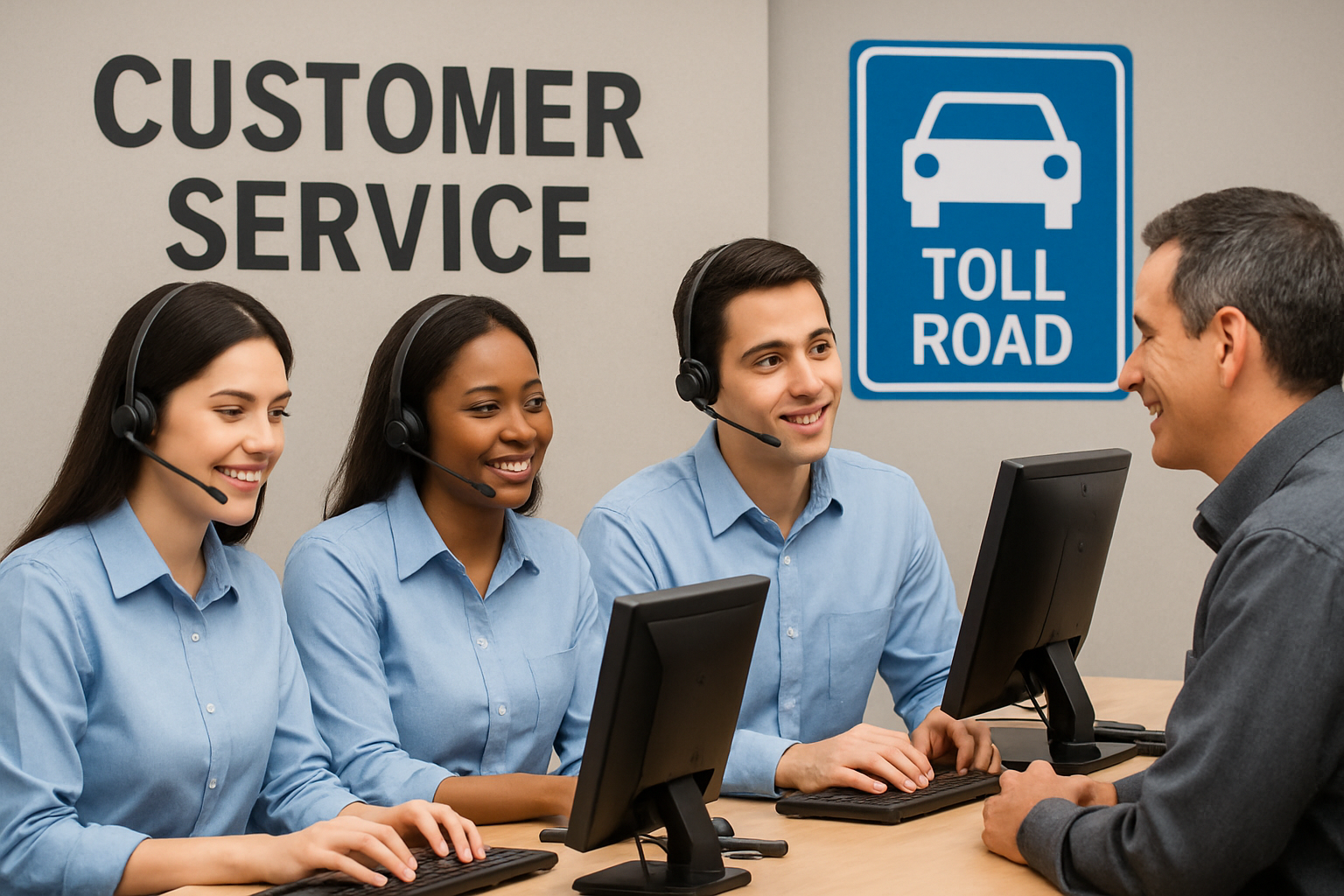Customer service team assisting toll road users