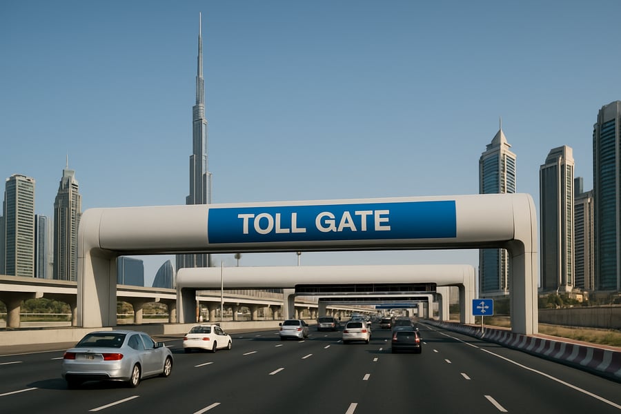 Dubai highway with toll gate Dubai highway with toll gate
