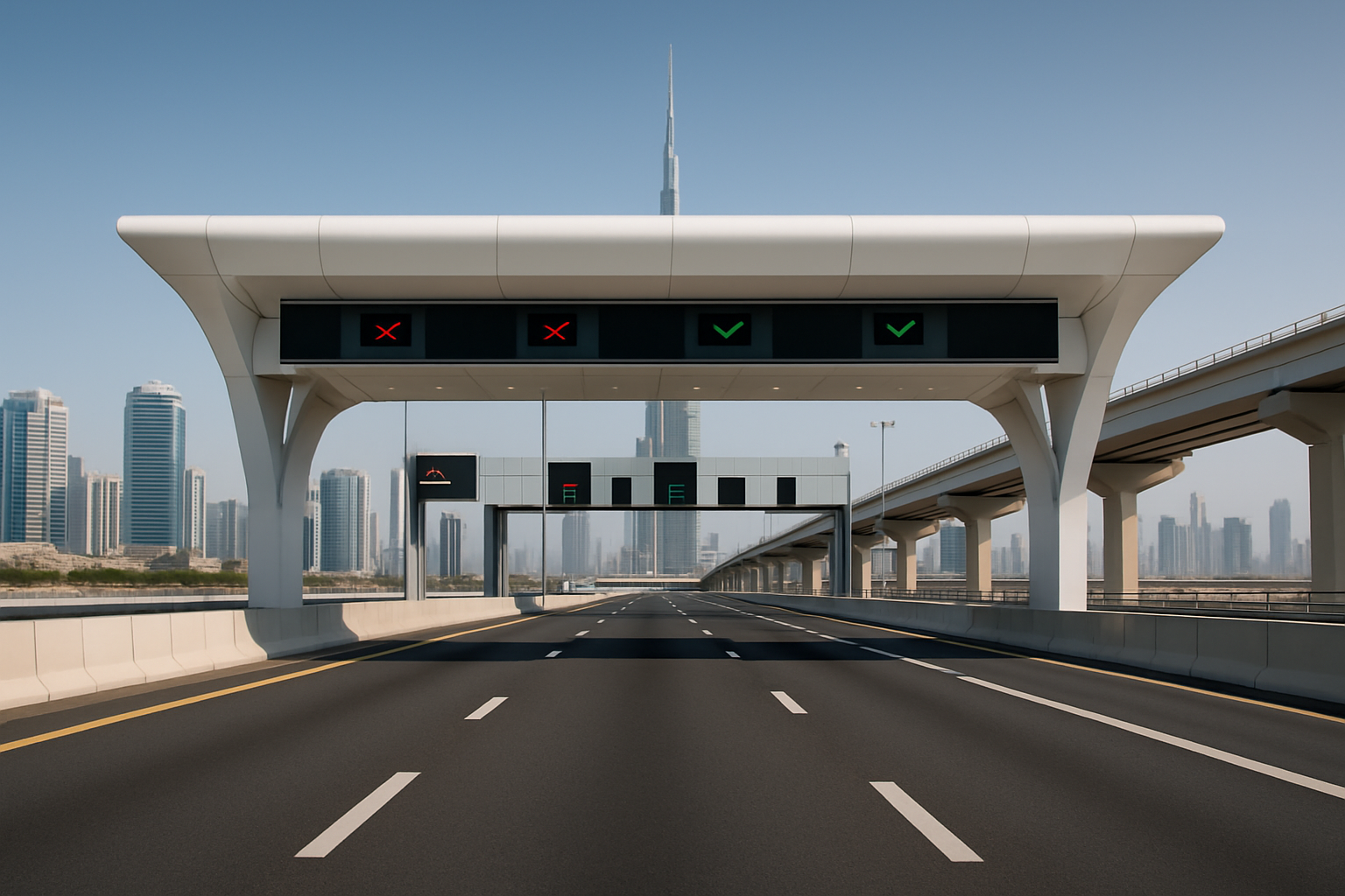 Modern toll gate on a Dubai highway
